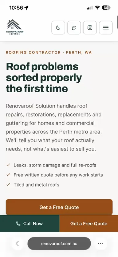 The Renovaroof website in use.